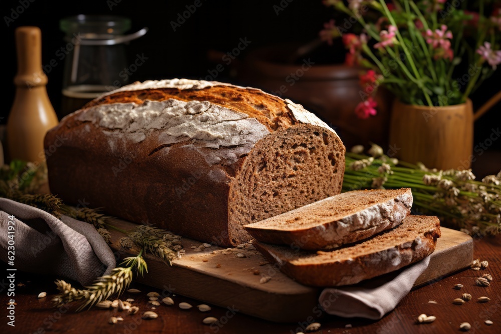 Organic Homemade Whole Wheat Bread, Generative AI Organic Homemade Whole Wheat Bread, Generative AI