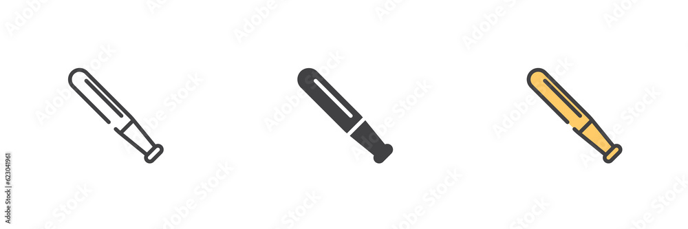 Baseball bat different style icon set Baseball bat different style icon set