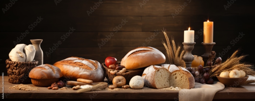 Panoramic Banner With A Rustic Bread, Generative AI 