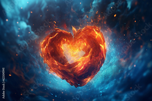A blue and red hearts surrounded by radiant blue flames   Created using generative AI tools