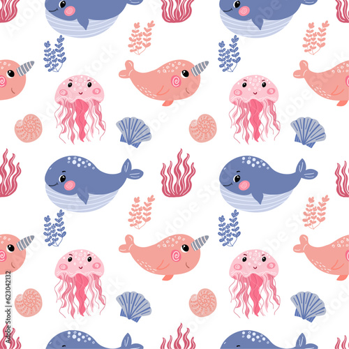 Photography Seamless pattern with cute sea animals