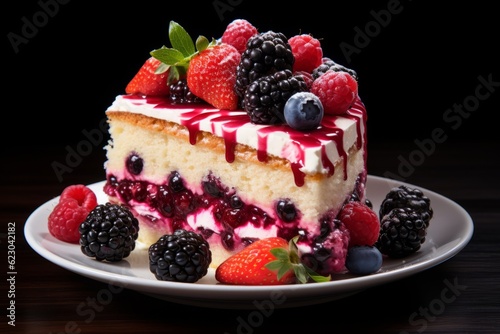 Slice Of Gourmet Fresh Berry Cake, Generative AI