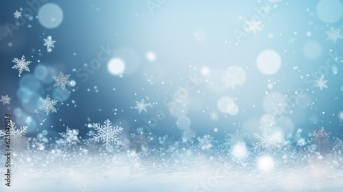 Christmas illustration  winter background with snowflakes and bokeh lights  with blank space. Generative AI