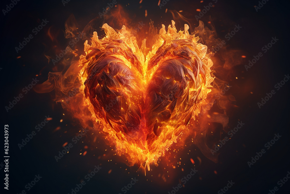 Fototapeta premium A blue and red hearts surrounded by radiant blue flames, Created using generative AI tools