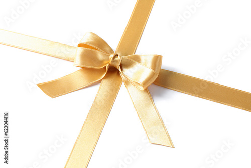 PNG,golden ribbon with bow,gift concept, isolated on white background