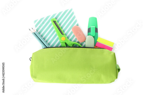 Tela PNG,pencil case with stationary ,isolated on white background