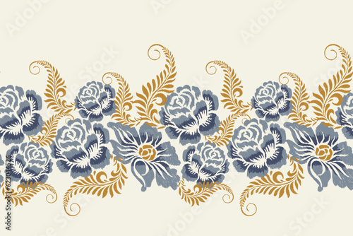 Ikat floral paisley embroidery on white background Fototapet