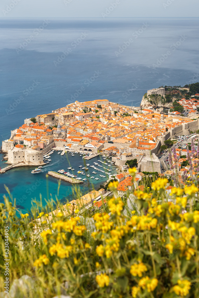 View of the old town vacation at the Mediterranean sea Dalmatia portrait format in Dubrovnik, Croatia