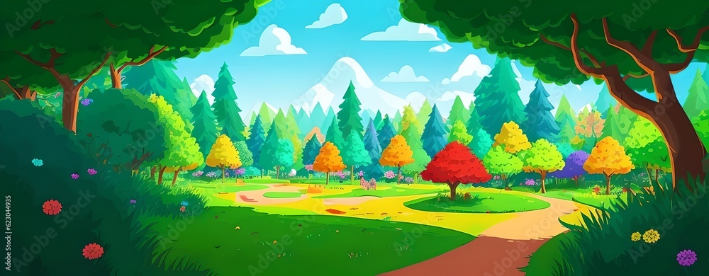 Summer forest game background, generative ai