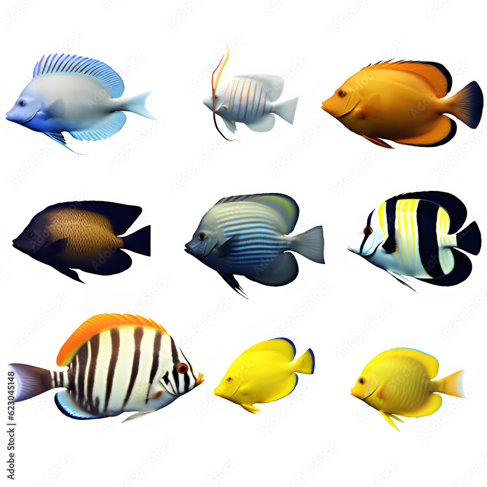Set of sea fish without background