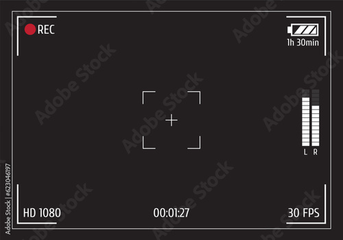 Camera viewfinder. Focusing screen of the camera. Viewfinder camera recording. Vector template for your design.