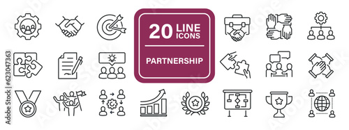 Partnership line icons. Editable stroke. For website marketing design, logo, app, template, ui, etc. Vector illustration.