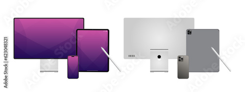 Laptop Computer, Mobile Phone and Tablet PC Mock up. Realistic high-detailed technology devices set.  Vector illustration.