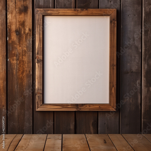 Real photo of blank wood frame hung on the walls