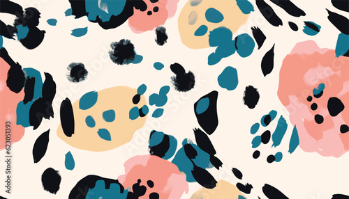 Bright hand drawn flowers and leopard skin print. Modern abstract pattern. Fashionable template for design