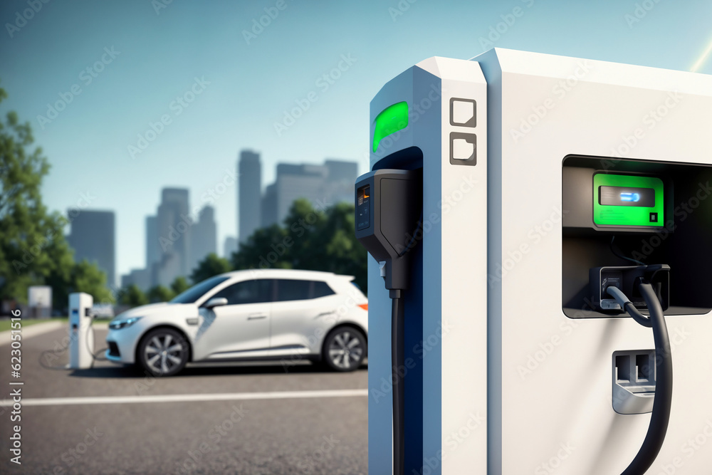 EV charging station for electric car in concept of green energy EV charging station for electric car in concept of green energy