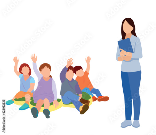 teacher and Hardworking Cute Boy Raising Finger Class