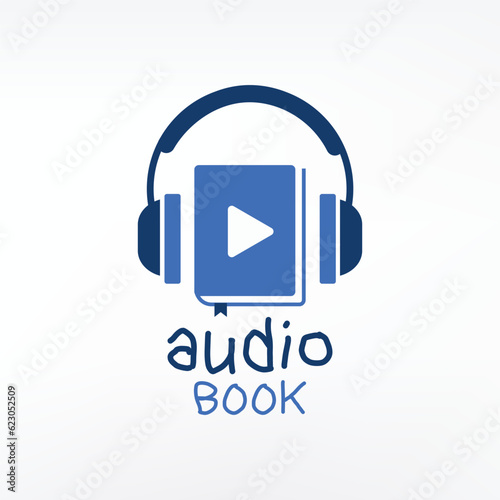 Audiobook concept. Headphones and book icon logo, audiobook online learning, education concept