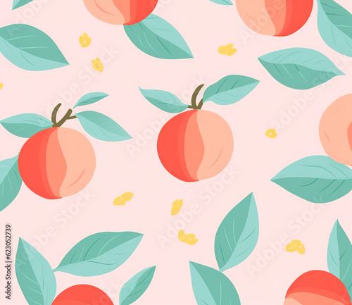 peach pattern with leaves on a pink background