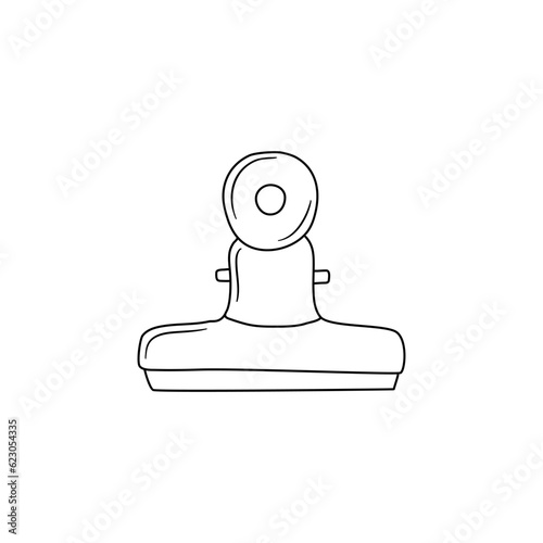 Hand drawn paper binder clip icon. Doodle paper binder clip icon in vector. Isolated illustration of doodle paper binder clip in vector.