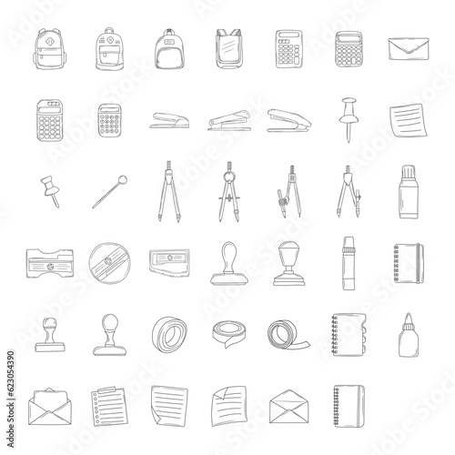 Set of style stationary doodles line art
