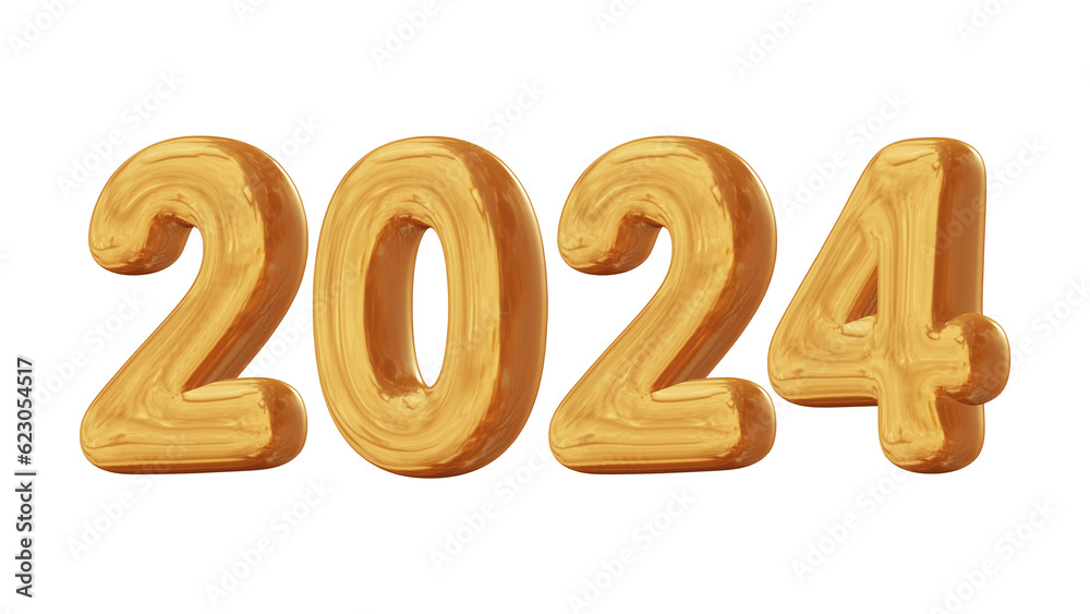 2024 number in 3d rendering for new year and calendar concept