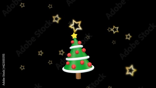 Animated Christmas tree with sprinkled stars on black background