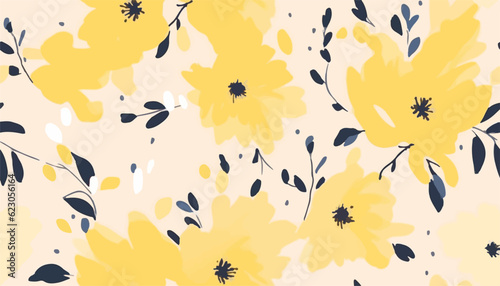 Hand drawn bright yellow simple abstract floral print. Minimalist trendy pattern. Fashionable template for design