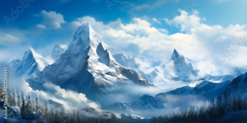 Majestic mountain range covered in snow.