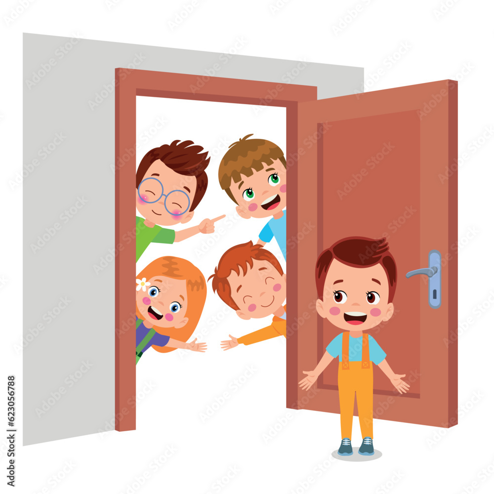 little kid standing and holding door knob little kid standing and holding door knob