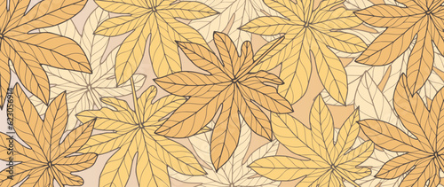 Autumn orange background with chestnut leaves. Botanical background for decor, wallpapers, postcards, social media posts, covers and presentations