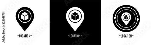 Location logo set. Collection of black and white logos. Stock vector.