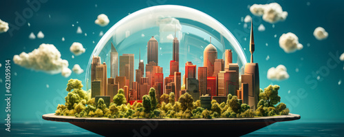 a digital painting of a city in a bubble. model of a city in a glass ball. World Cities Day concept banner wallpaper #623059514