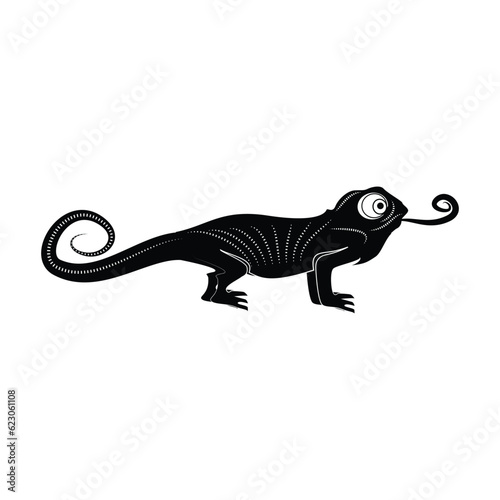 Chameleon black silhouette isolated on white background. vector illustration.