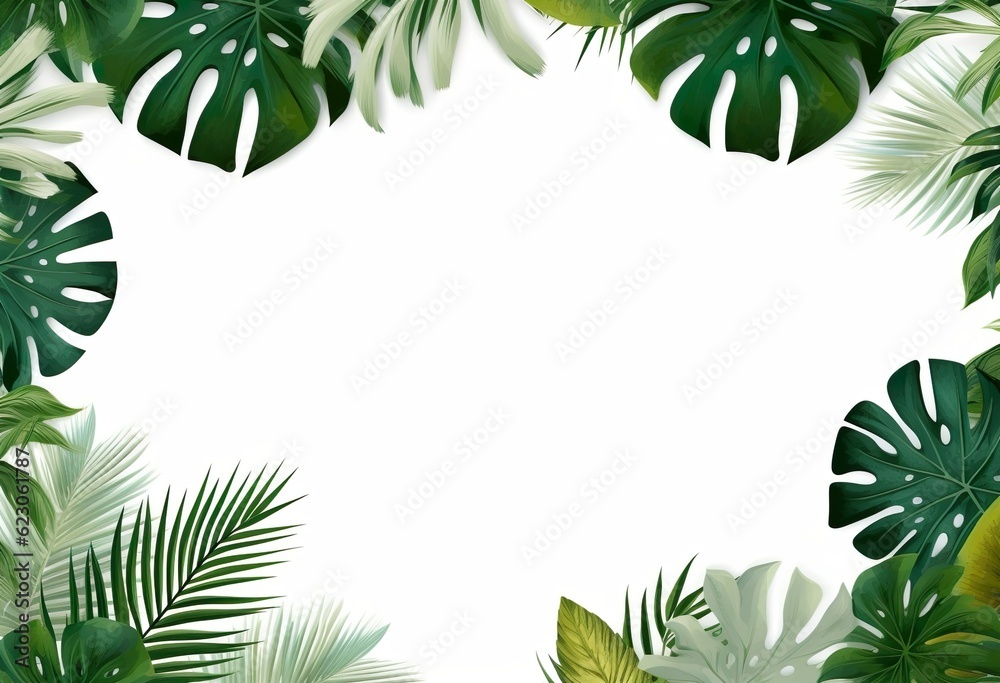 Summer tropical leaves with blank paper