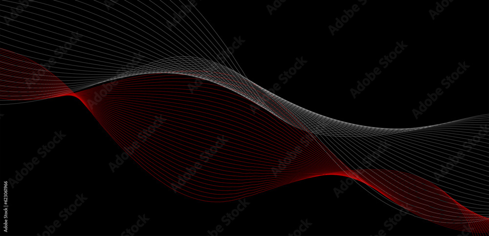 Abstract wavy lines on black background. Red and white waves on a black background. Dark luxury background design. Dynamic sound waves pattern design. Modern wavy line background, futuristic design Abstract wavy lines on black background. Red and white waves on a black background. Dark luxury background design. Dynamic sound waves pattern design. Modern wavy line background, futuristic design