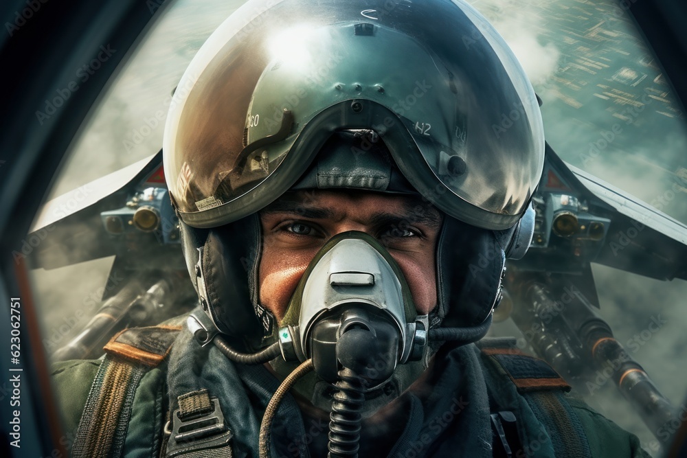 Fighter pilot during a dogfight with a fighter jet. Generative AI Fighter pilot during a dogfight with a fighter jet. Generative AI