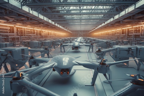 Fotografie, Tablou Military drone industry factory building. Generative AI