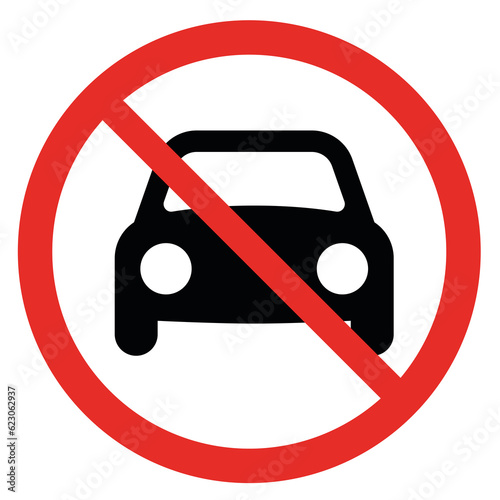 Forbidden round sign with red circle and a car. Prohibits the circulation of vehicles. (ID: 623062937)