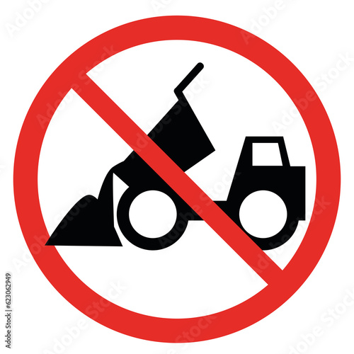 Forbidden round sign with red circle and a truck disposing sand. Prohibits the dump of waste by trucks. (ID: 623062949)