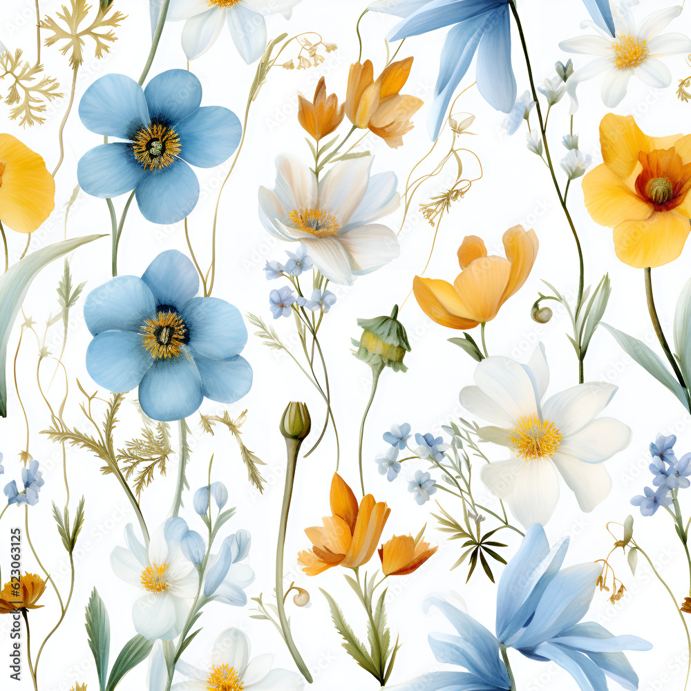 seamless pattern with flowers,yellow,vintage, backdrop, AI generated