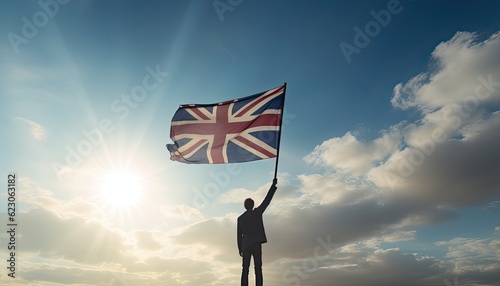 United Kingdom flag waving in the wind as a symbol of power and success