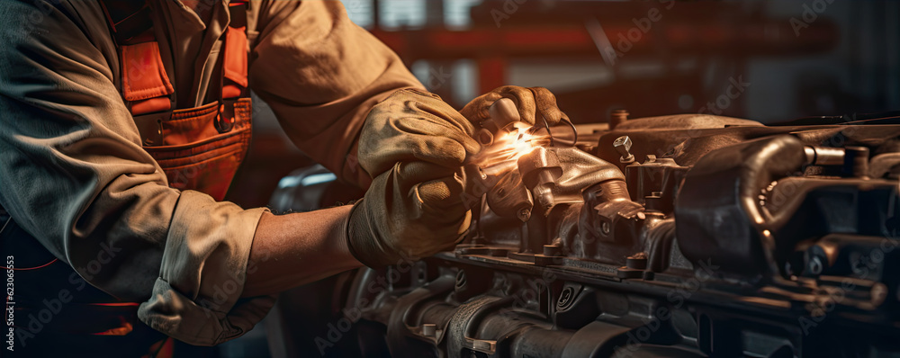 Technician removing gasoline injector part. Car mechanic concept. Technician removing gasoline injector part. Car mechanic concept.