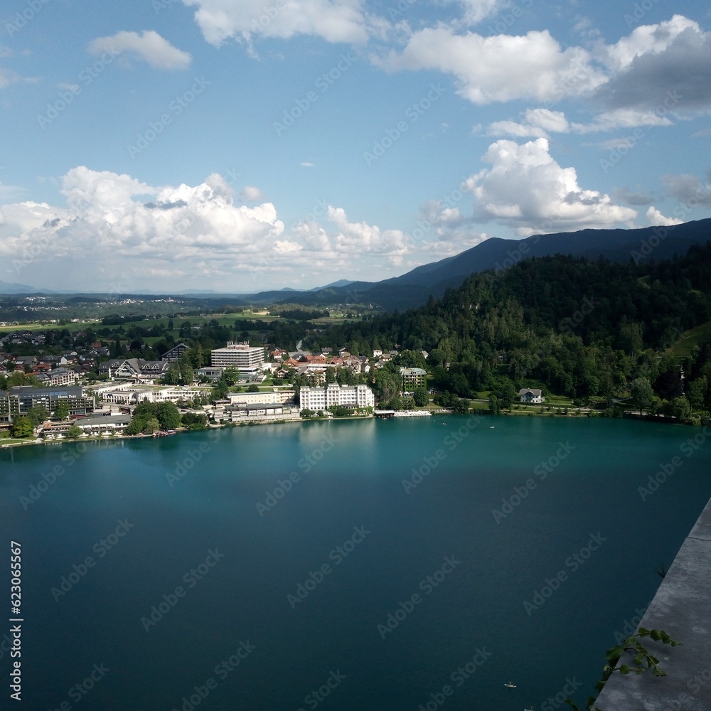 Slovenia, city of Bled, panoramic view from the mountain
