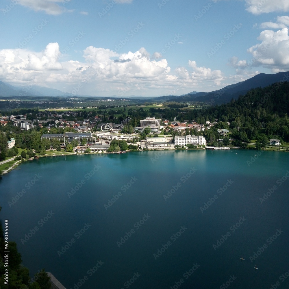 Slovenia, city of Bled, panoramic view from the mountain