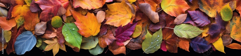 Obraz premium Beautiful autumn background of a colorful array of fallen leaves. Generative AI