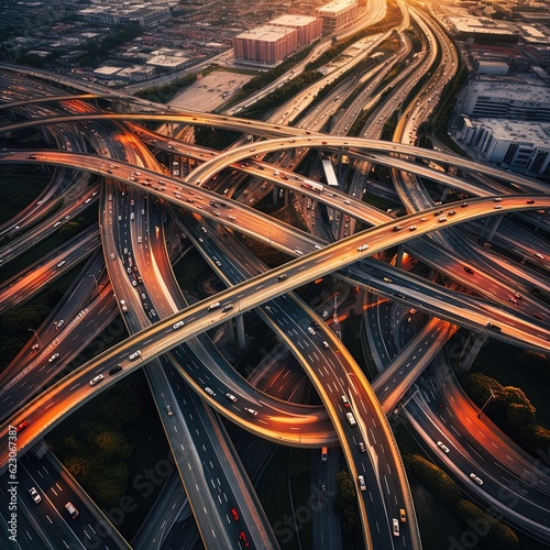 Fototapeta A grid of criss-crossing highways, overpasses and ramps