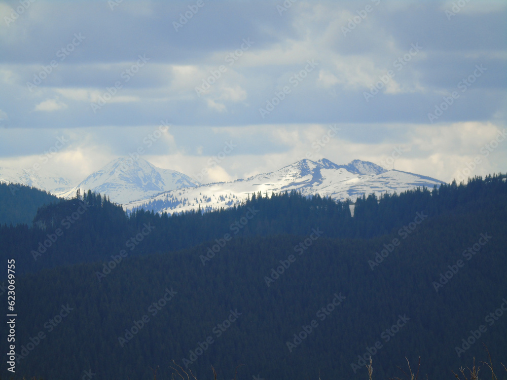 Beautiful snow-covered Ukrainian mountains of the Carpathians
