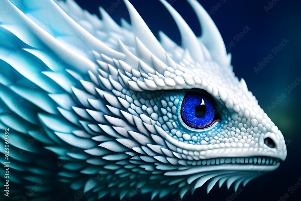 Fototapeta premium close up of a blue and white dragon, generative ai 