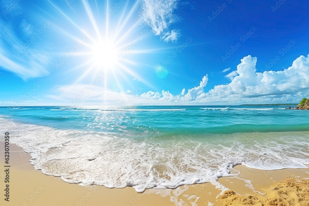Summer beach landscape. Vacation background. Ai generated